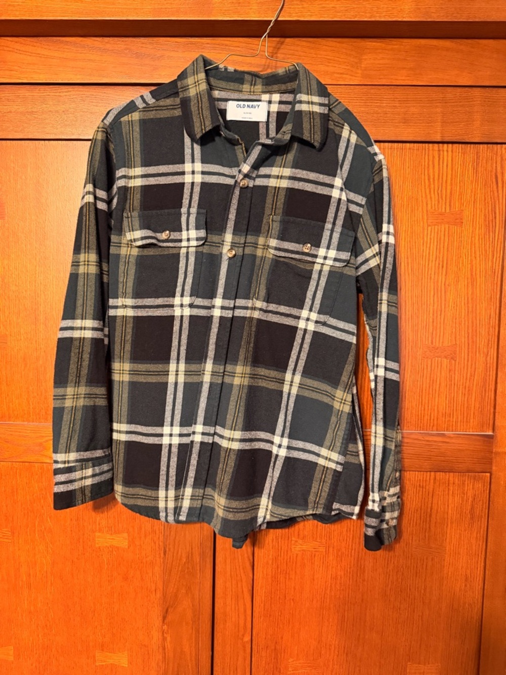 Old Navy Green Plaid Long-Sleeve Button Shirt